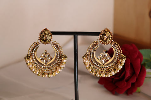 Gold-Plated Indian Wedding Bollywood Pearl Beaded Earrings for Women – Elegant Bridal Jewelry
