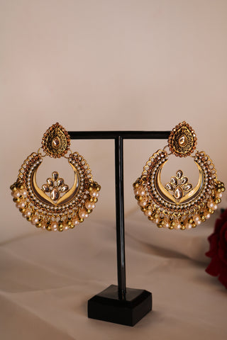 Gold-Plated Indian Wedding Bollywood Pearl Beaded Earrings for Women – Elegant Bridal Jewelry