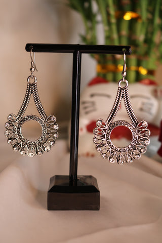 Oxidized Silver Plated Designer with Rhinestone Earring