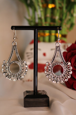 Oxidized Silver Plated Designer with Rhinestone Earring