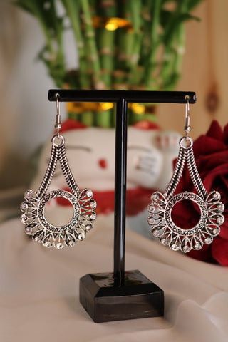 Oxidized Silver Plated Designer with Rhinestone Earring