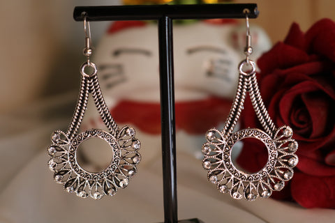 Oxidized Silver Plated Designer with Rhinestone Earring