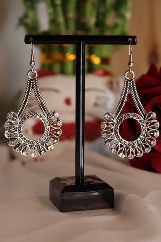 Oxidized Silver Plated Designer with Rhinestone Earring