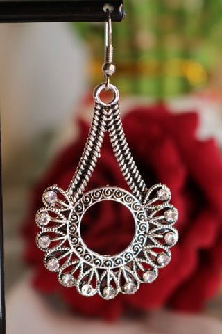 Oxidized Silver Plated Designer with Rhinestone Earring
