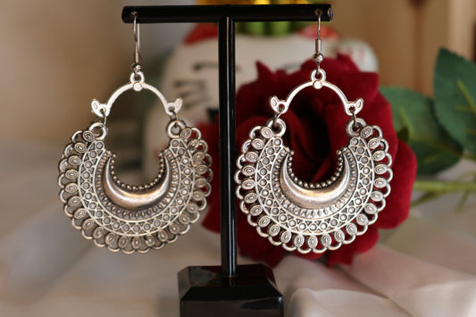Oxidized Silver Plated Chandbali Earrings with for Women & Girls