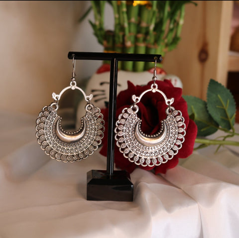 Oxidized Silver Plated Chandbali Earrings with for Women & Girls
