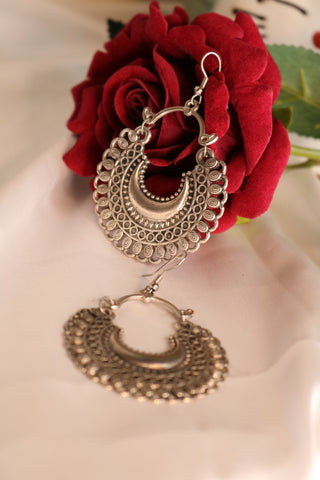 Oxidized Silver Plated Chandbali Earrings with for Women & Girls