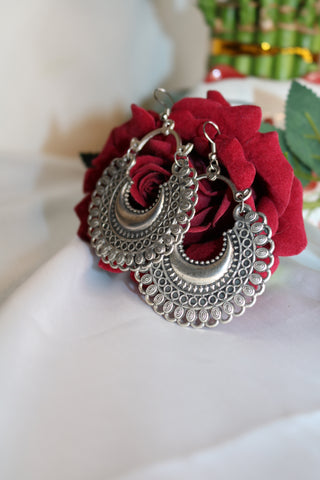 Oxidized Silver Plated Chandbali Earrings with for Women & Girls