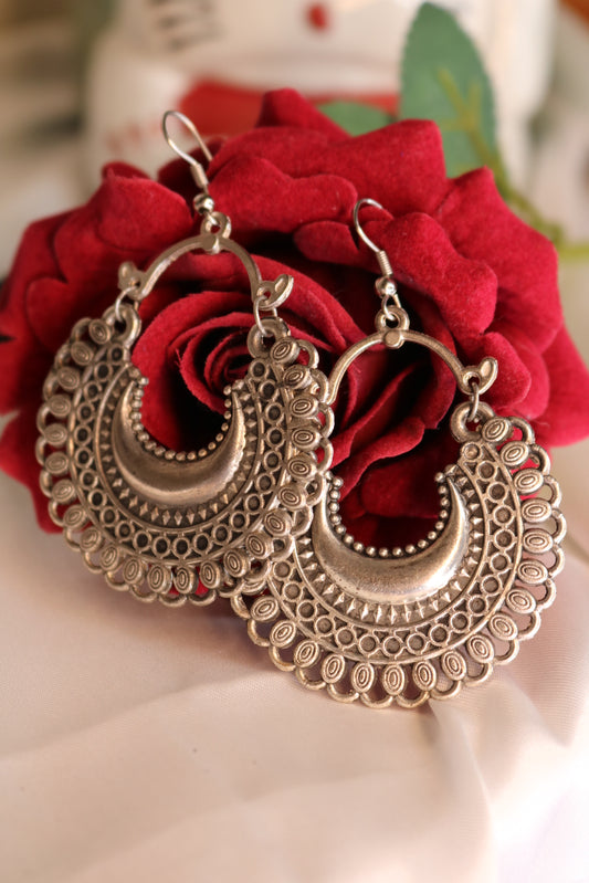 Oxidized Silver Plated Chandbali Earrings with for Women & Girls