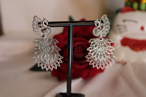 Oxidized Silver Plated Designer Peacock Jhumka Earrings with for Women & Girls