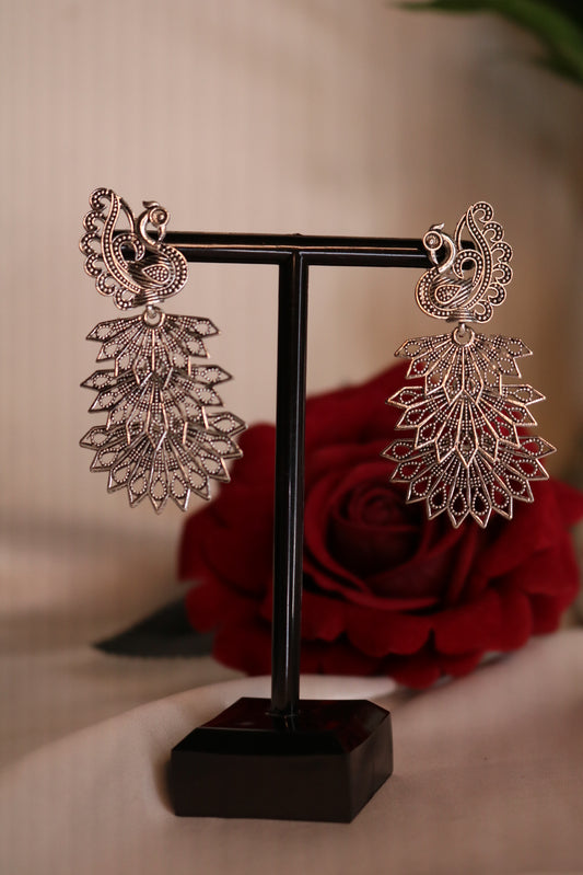 Oxidized Silver Plated Designer Peacock Jhumka Earrings with for Women & Girls