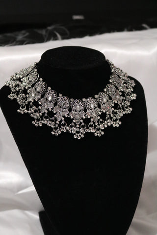 Oxidised Silver-toned Afghani Turkish Choker Necklace & Earring Set