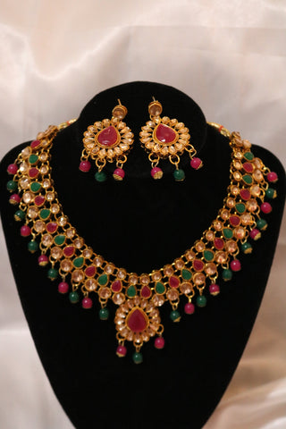 Multi-Color Kundan Choker Jewelry Set Ethnic Indian Traditional