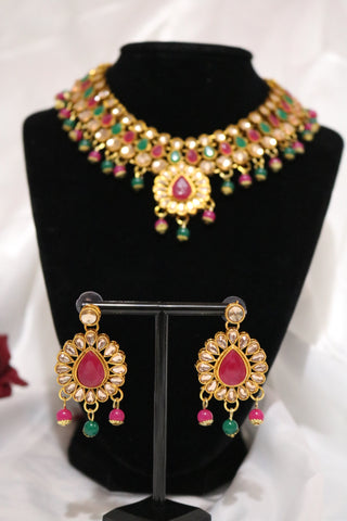 Multi-Color Kundan Choker Jewelry Set Ethnic Indian Traditional