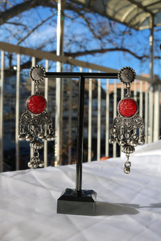 Multicolor Oxidized Silver-Toned Choker Necklace Set with Earrings