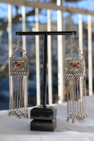 Silver Toned Multicolor Handcrafted Metal Choker Necklace with Matching Earrings