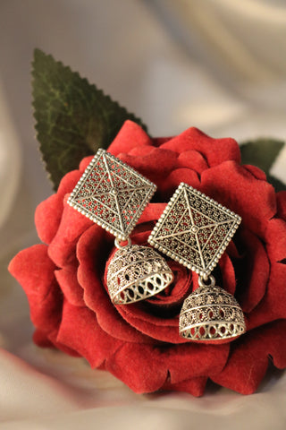 Diamond Shaped Oxidized German Silver Dangle Earrings