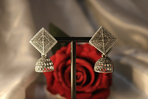Diamond Shaped Oxidized German Silver Dangle Earrings