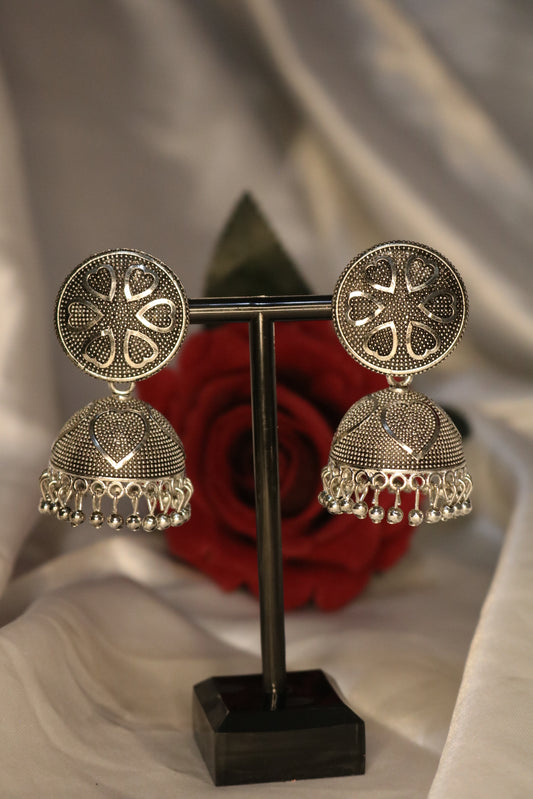 Oxidized Heart Shape Design Jhumka Earring
