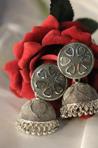 Oxidized Heart Shape Design Jhumka Earring