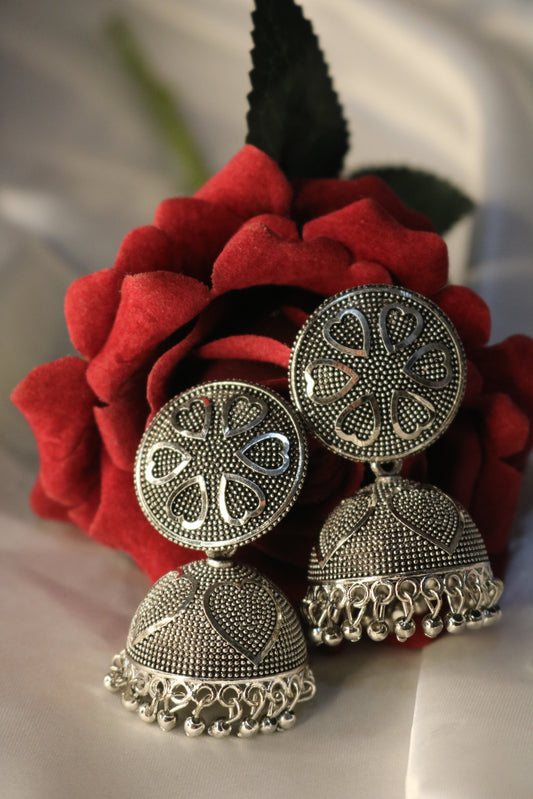 Oxidized Heart Shape Design Jhumka Earring