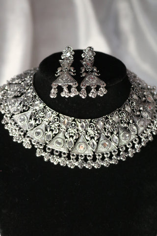 Oxidized Afghani Turkish Choker Necklace Set for Women – Boho Tribal Jewelry