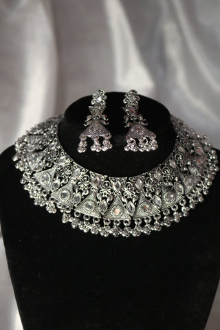 Oxidized Afghani Turkish Choker Necklace Set for Women – Boho Tribal Jewelry