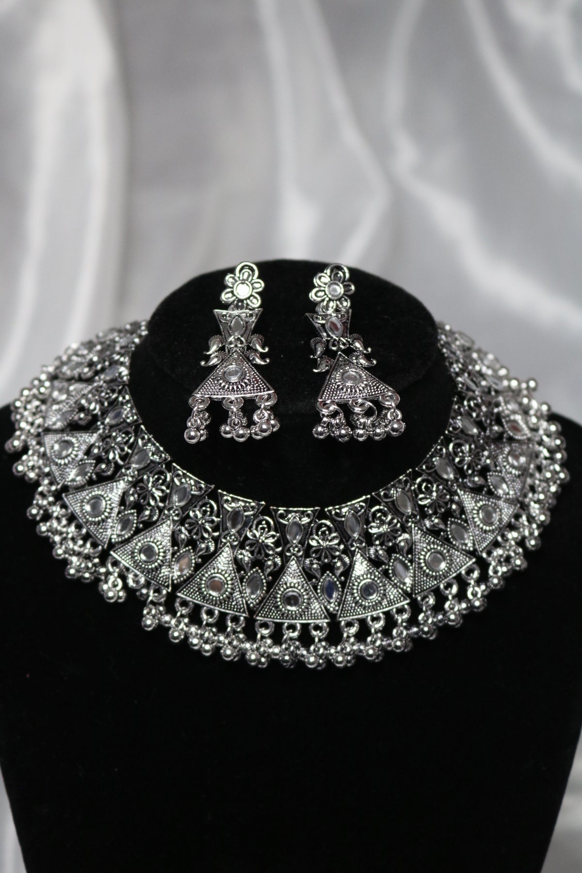 Oxidized Afghani Turkish Choker Necklace Set for Women – Boho Tribal Jewelry