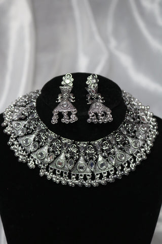 Oxidized Afghani Turkish Choker Necklace Set for Women – Boho Tribal Jewelry