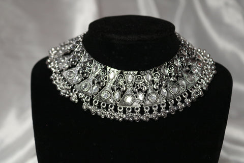 Oxidized Afghani Turkish Choker Necklace Set for Women – Boho Tribal Jewelry