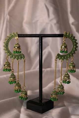 Half Chandbali with Chandelier Jhumka Earrings – Elegant Traditional Jewelry for Women