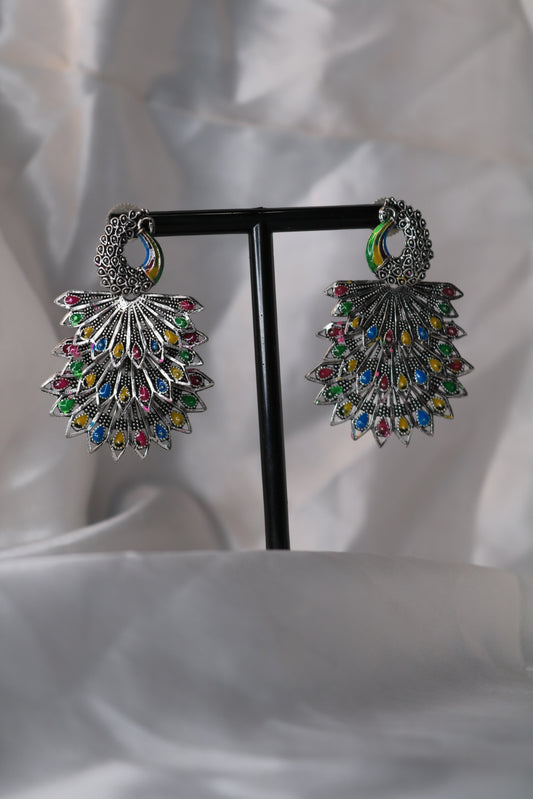 Peacock 3 Layer Multi-color Oxidized Earring