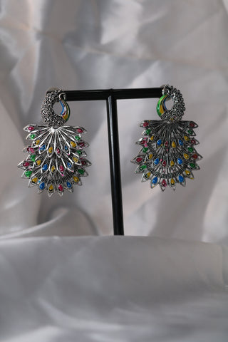 Peacock 3 Layer Multi-color Oxidized Earring
