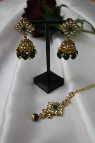 Kundan Necklace Earrings Maang Tikka Set – Indian Wedding Jewelry Set