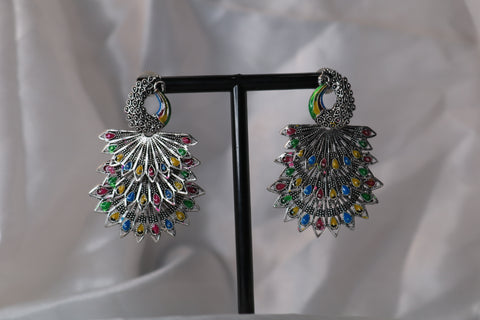 Peacock 3 Layer Multi-color Oxidized Earring