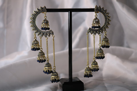 Half Chandbali with Chandelier Jhumka Earrings – Elegant Traditional Jewelry for Women