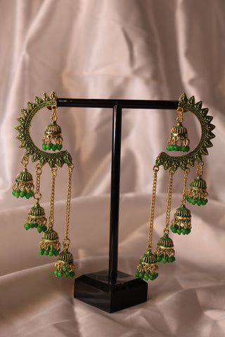 Half Chandbali with Chandelier Jhumka Earrings – Elegant Traditional Jewelry for Women