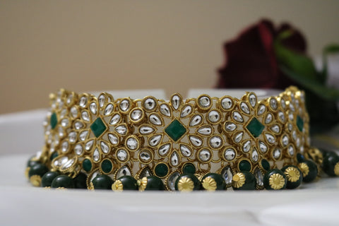Kundan Necklace Earrings Maang Tikka Set – Indian Wedding Jewelry Set