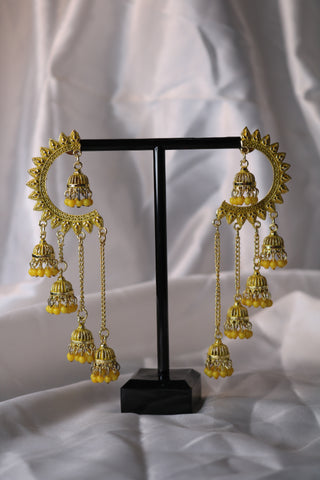 Half Chandbali with Chandelier Jhumka Earrings – Elegant Traditional Jewelry for Women