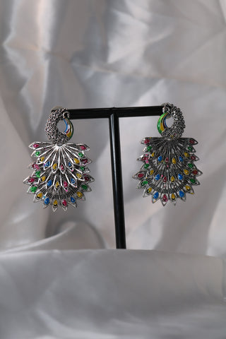 Peacock 3 Layer Multi-color Oxidized Earring